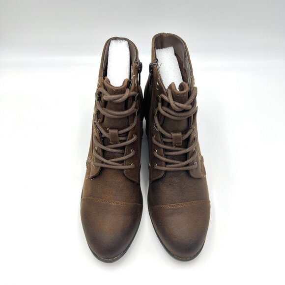 6.5W 6.5 WIDE WIDTH‎ Bella-Vita Womens Brown Lace Up Heeled Combat Boots Shoes - Picture 3 of 13